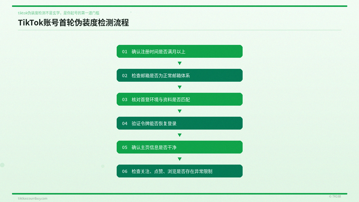 TikTok账号首轮伪装度检测流程 TikTok账号首轮伪装度检测流程